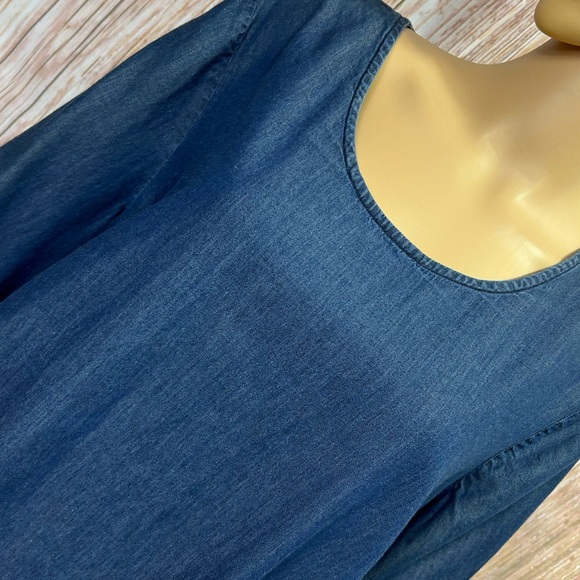 Eloquii Plus Size Ruffled Sleeve Chambray Shift Dress - Picture 2 of 9